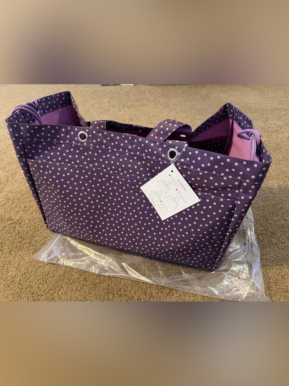 thirty-one Purple Polka Dot Soft Utility Tote